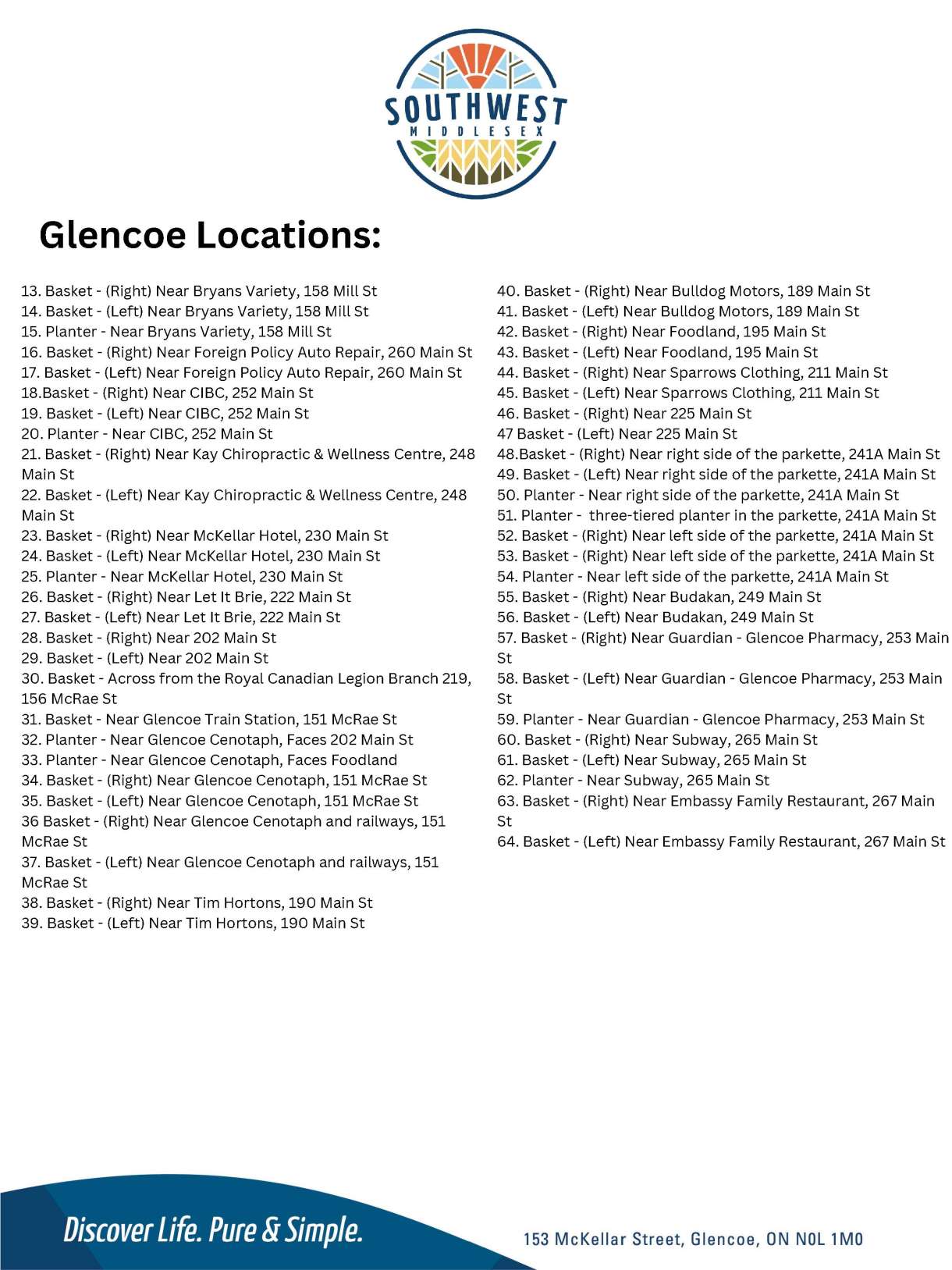 Glencoe Flower Basket Locations