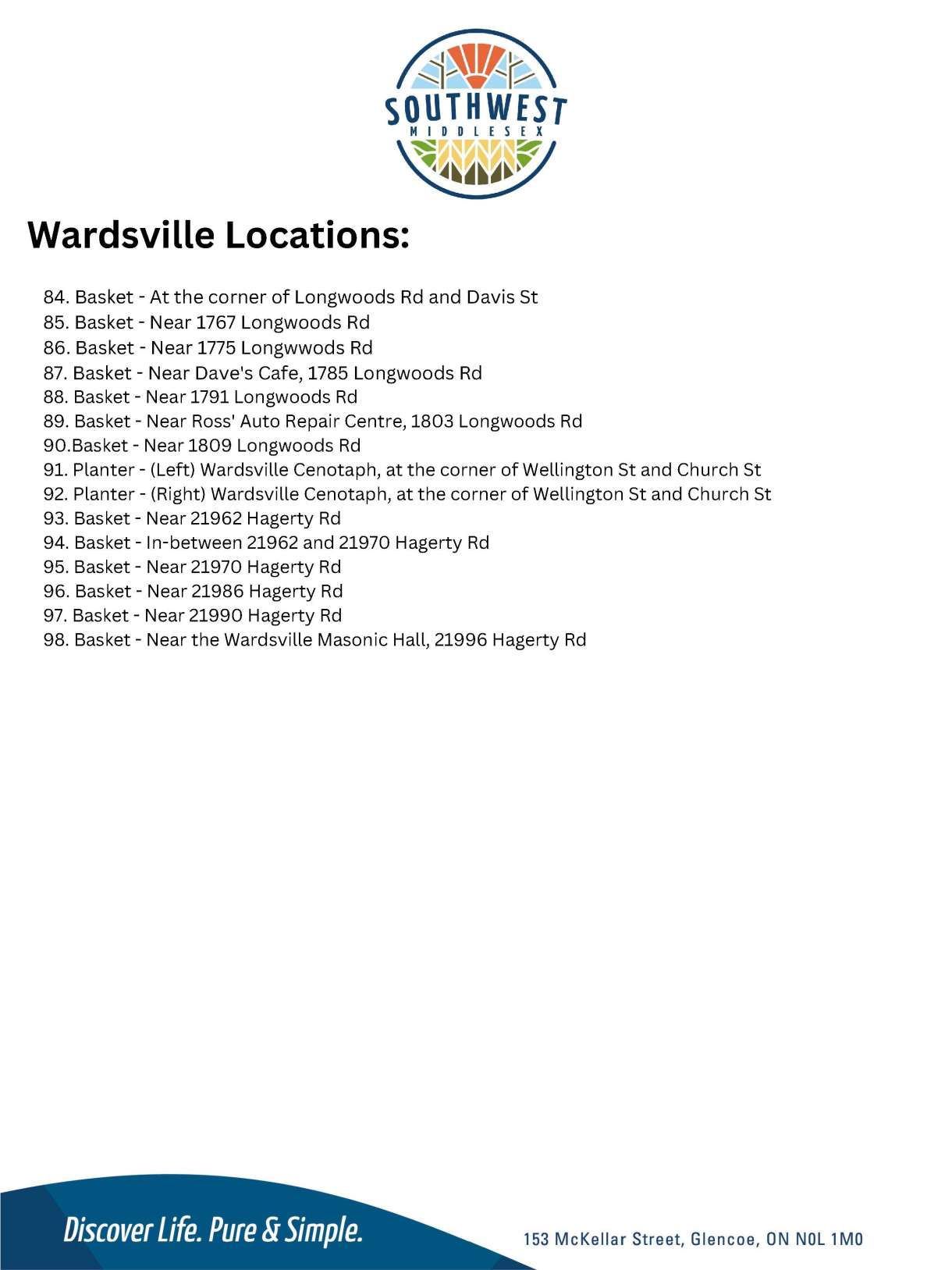 Wardsville Flower Basket Locations