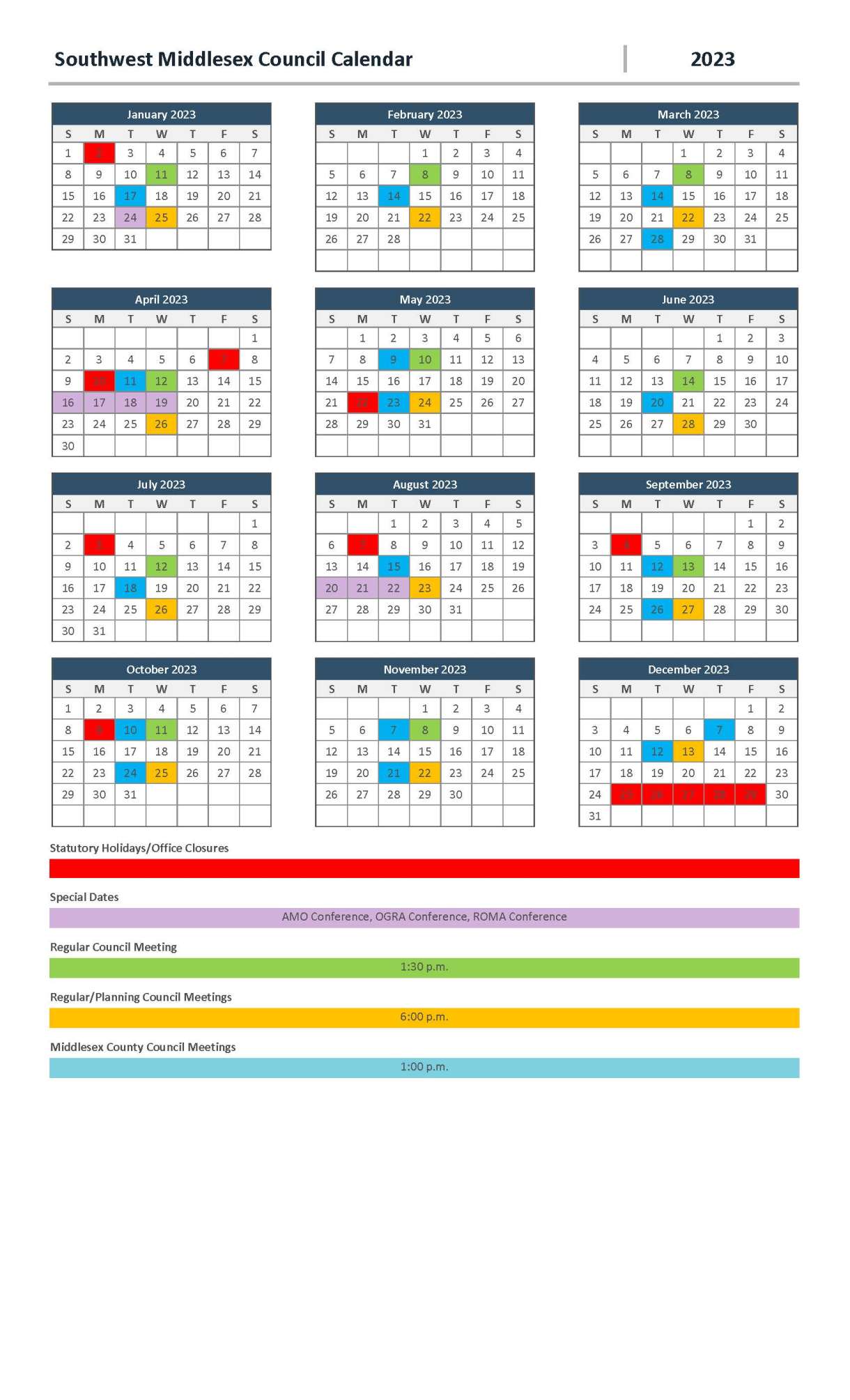 Updated SWM Council Schedule April 2023