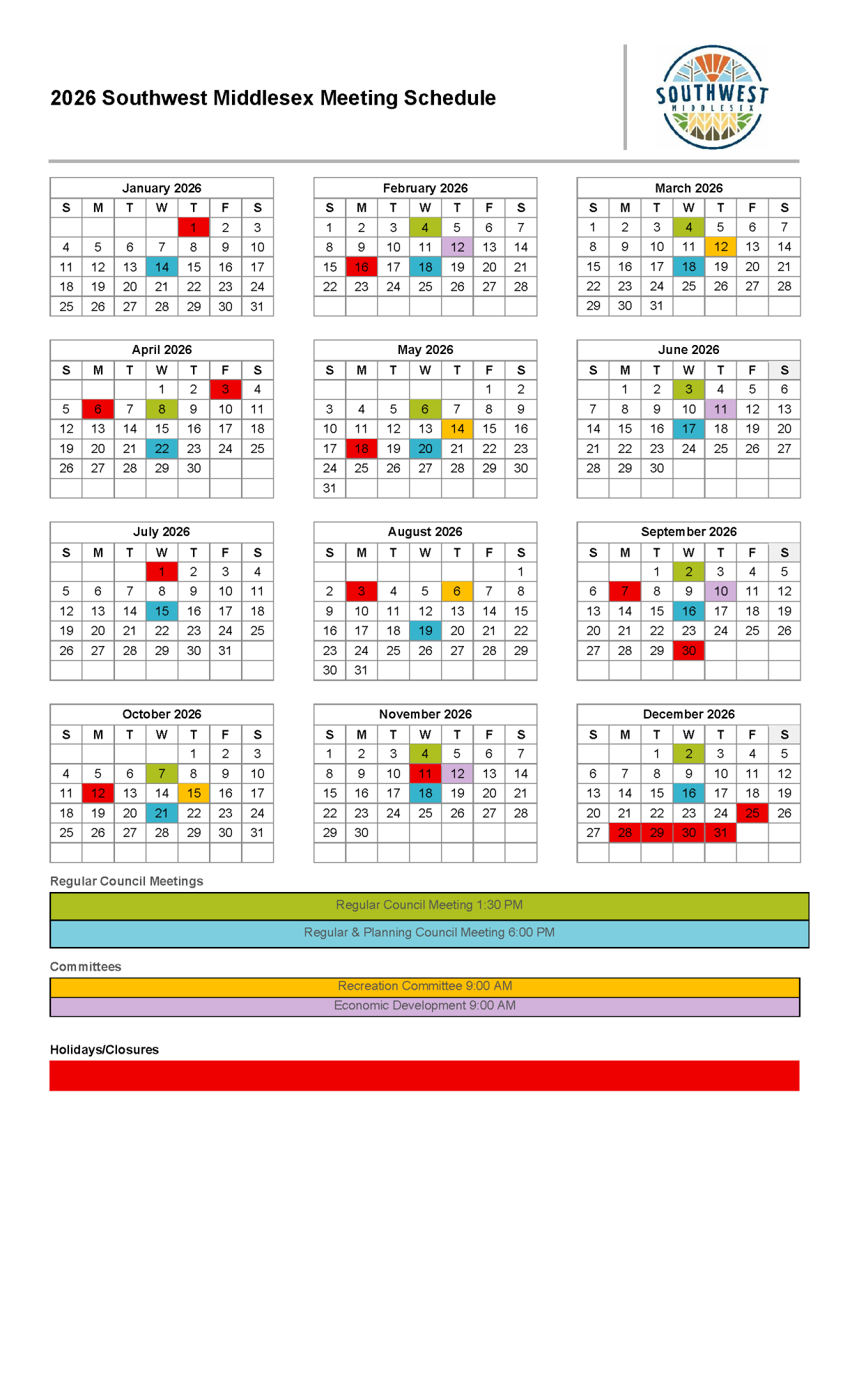 2026 Calendar of Meetings