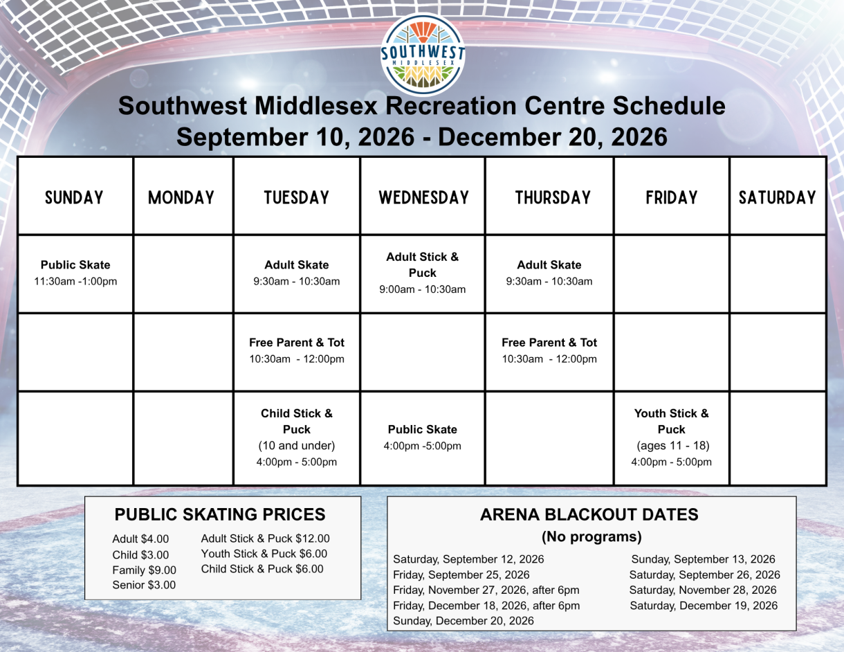 ice schedule Sept - Dec